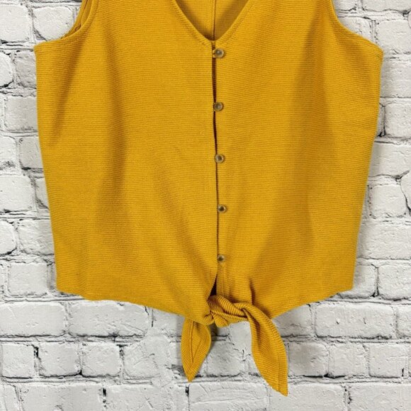 Madewell Texture and Thread Top Button Front Tie Tank Sleeveless Mustard Women L - Picture 6 of 13